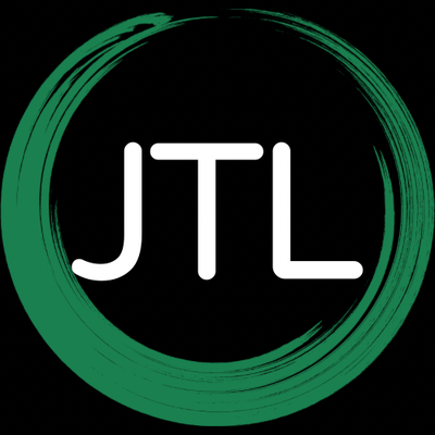 A green and white logo with the letter jtl